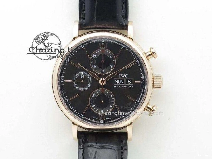 MIROTIME 0517 Portofino Chrono RG Black Dial on Black Leather Strap A HighPerformance 7389